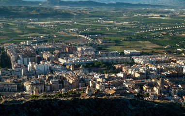 Aerial view of Orihuela town under the San Miguel mountain. Orihuela, Alicante province, Spain