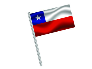 Chile Waving national flag on metal flagpole, isolated on white background. original colors and proportion. Vector illustration, from countries flag set