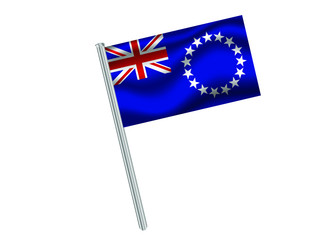 Cook Islands  Waving national flag on metal flagpole, isolated on white background. original colors and proportion. Vector illustration, from countries flag set