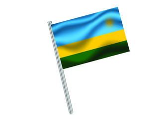 Rwanda Waving national flag on metal flagpole, isolated on white background. original colors and proportion. Vector illustration, from countries flag set