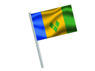Saint Vincent and the Grenadines Waving national flag on metal flagpole, isolated on white background. original colors and proportion. Vector illustration, from countries flag set