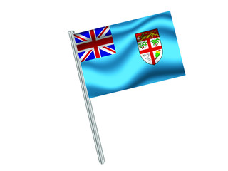 FIJI Waving national flag on metall flagpole, isolated on white background. original colors and proportion. Vector illustration, from countries flag set