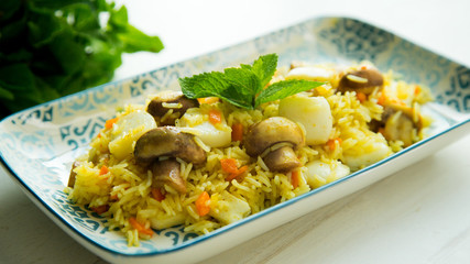Vegetables and seafood risotto