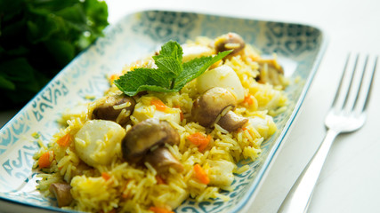 Vegetables and seafood risotto