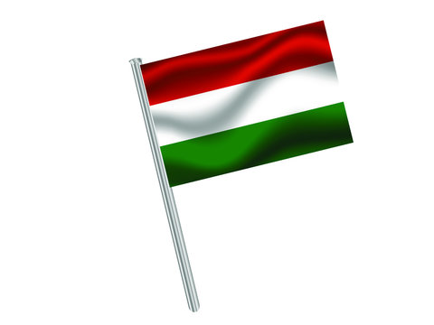 Hungary Waving national flag on metall flagpole, isolated on white background. original colors and proportion. Vector illustration, from countries flag set