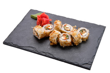 Rolls with tuna and avocado on slate plate