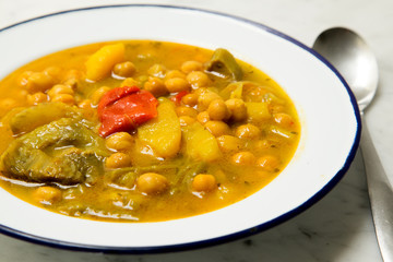 Spanish gastronomy Cocido de garbanzos 
