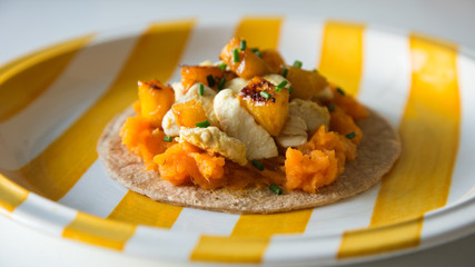 Pinapple, chicken, sweet potato taco.