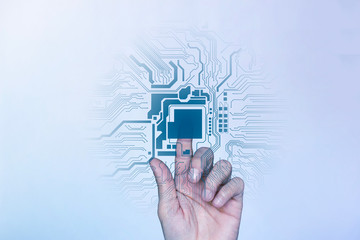 mano, dito, elettronica, circuito, processore, informatico