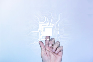mano, dito, elettronica, circuito, processore, informatico