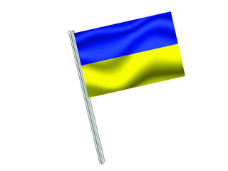 Ukraine Waving national flag on metall flagpole, isolated on white background. original colors and proportion. Vector illustration, from countries flag set
