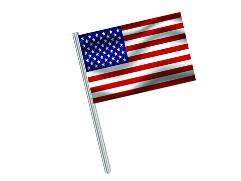 United States of America Waving national flag on metall flagpole, isolated on white background. original colors and proportion. Vector illustration, from countries flag set