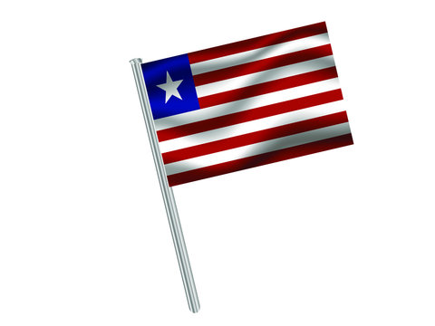 Liberia Waving national flag on metall flagpole, isolated on white background. original colors and proportion. Vector illustration, from countries flag set