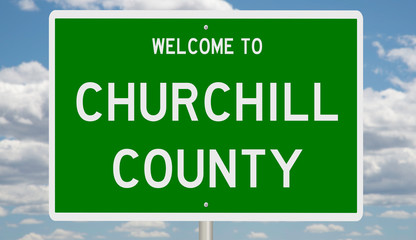 Rendering of a green 3d highway sign for Churchill County