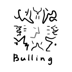 monochrome minimal illustration on bulling theme - people screaming on a person.