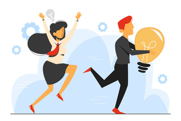 Plagiarism, man steal idea and run away vector isolated