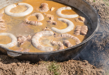 Sausage of horse meat in a pot, the original name 