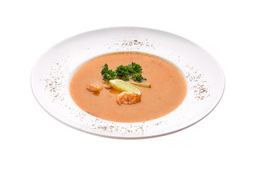 Shrimp soup isolated on white background