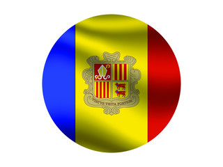 Obraz premium Andorra Waving national flag with inside sticker round circke isolated on white background. original colors and proportion. Vector illustration, from countries flag set