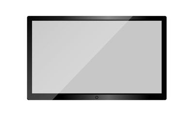 Realistic TV screen. Modern stylish lcd panel, led type. Large computer monitor display mockup. Blank television template. Graphic design element for catalog, web site, as mock up. Vector illustration