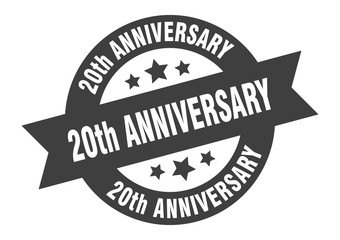 20th anniversary sign. 20th anniversary black round ribbon sticker