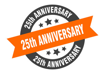 25th anniversary sign. 25th anniversary orange-black round ribbon sticker