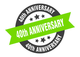 40th anniversary sign. 40th anniversary black-green round ribbon sticker