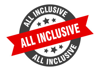 all inclusive sign. all inclusive black-red round ribbon sticker