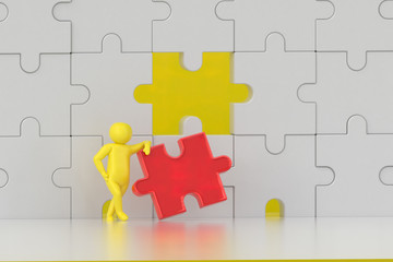 The character is wearing the last piece of the jigsaw puzzle to complete the mission. Includes selection path of floor and background.