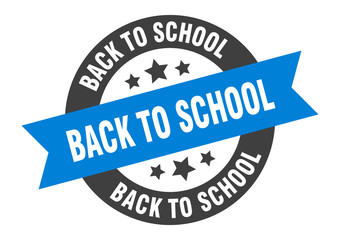 back to school sign. back to school blue-black round ribbon sticker