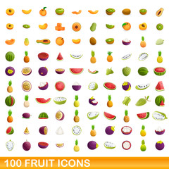 Fruit icons set. Cartoon set of 100 fruit vector icons for web isolated on white background