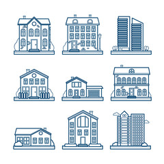 Set of vector line city and rural houses for web design and illustration - 294133613