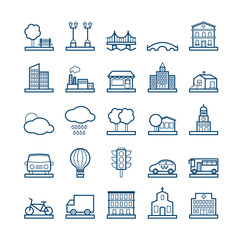 Set of vector line city icons for modern web design - 294133614