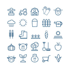 Set of modern vector contour agriculture and farming web icons - 294133643