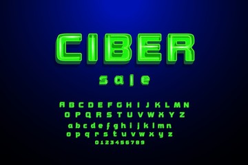 Neon light 3d alphabet, extra luminous font. An exclusive sample of the color management. Alphabet for cyber Monday.