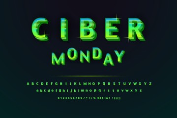 Vector fashion banner for cyber Monday with green font. Modern letters and numbers of the alphabet.