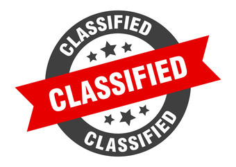 classified sign. classified black-red round ribbon sticker