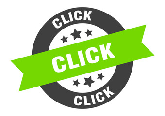 click sign. click black-green round ribbon sticker