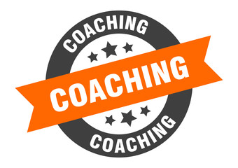Fototapeta premium coaching sign. coaching orange-black round ribbon sticker