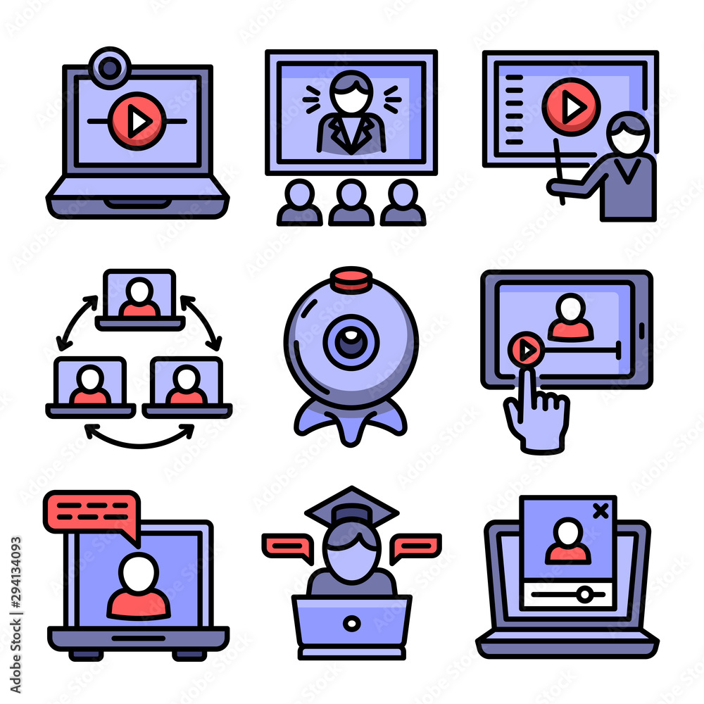 Aufkleber webinar icons set. outline set of webinar vector icons for web design isolated on white background
