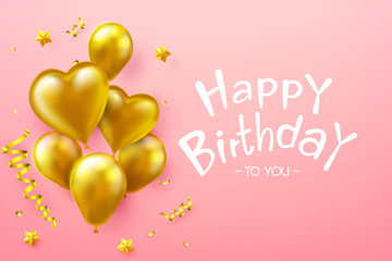Calligraphy happy birthday text with golden balloon 0001