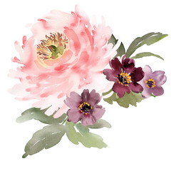 Watercolor greeting card with peonies on a white background - 294134803