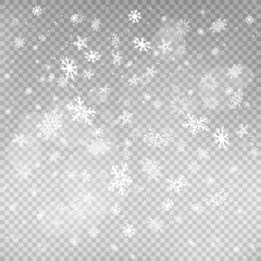 closeup snowfall on transparent backdrop