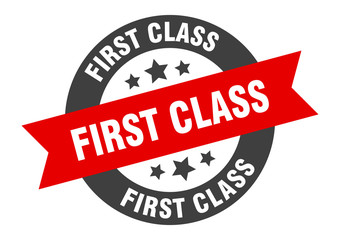 first class sign. first class black-red round ribbon sticker