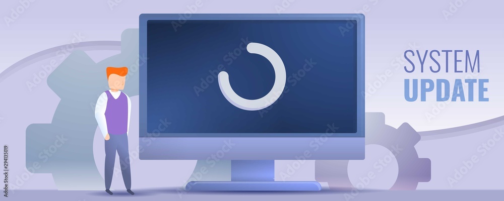 Poster system update concept banner. cartoon illustration of system update vector concept banner for web de