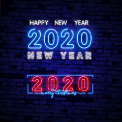Fototapeta na wymiar 2020 Happy New Year Neon Text. 2020 New Year Design template for Seasonal Flyers and Greetings Card or Christmas themed invitations.