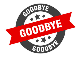 goodbye sign. goodbye black-red round ribbon sticker