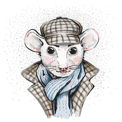 Sherlock Holmes - Great Mouse Detective. Cartoon. Watercolor style - 294135233