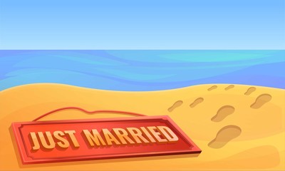 Just married honeymoon concept banner. Cartoon illustration of just married honeymoon vector concept banner for web design