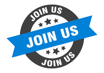 join us sign. join us blue-black round ribbon sticker